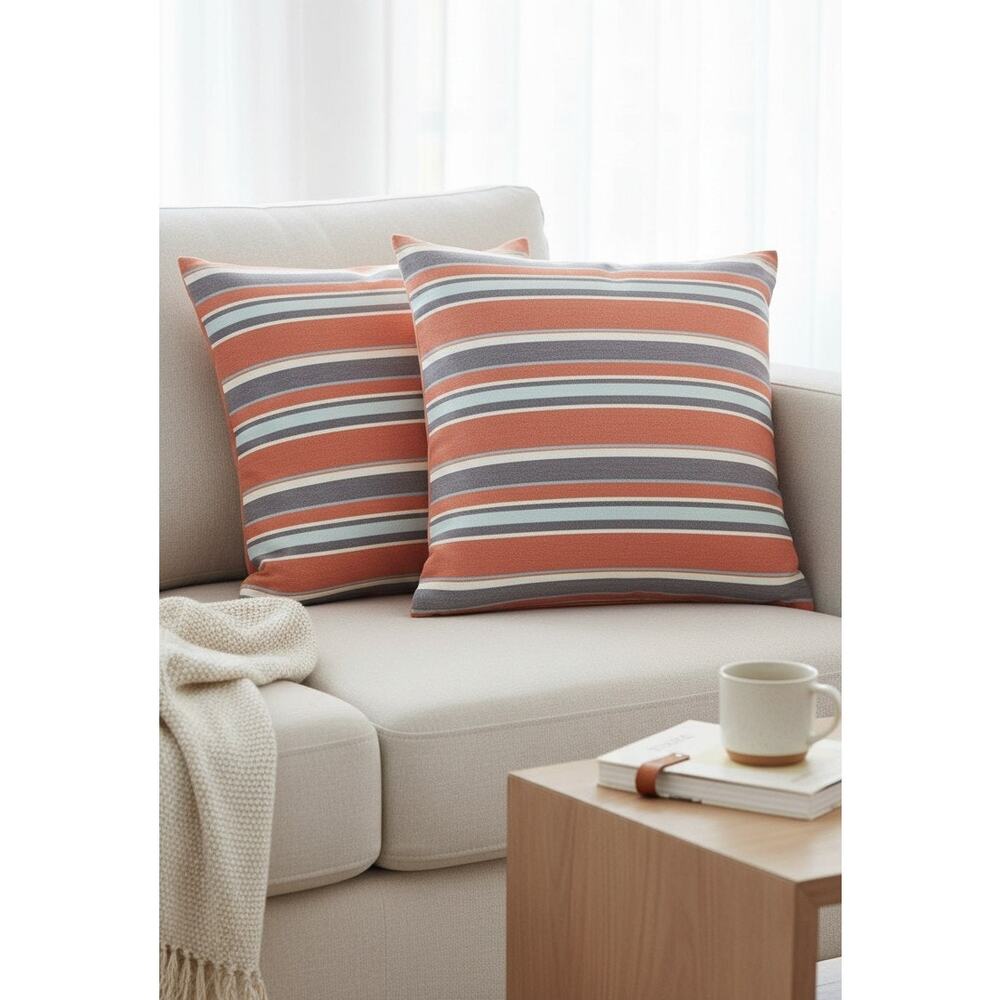 Accent Throw Pillows Orange Purple Blue 14" x 14" Set of 2 Indoor Outdoor